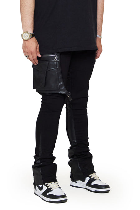 “DAPPER” BLACK WASHED STACKED FLARE JEAN