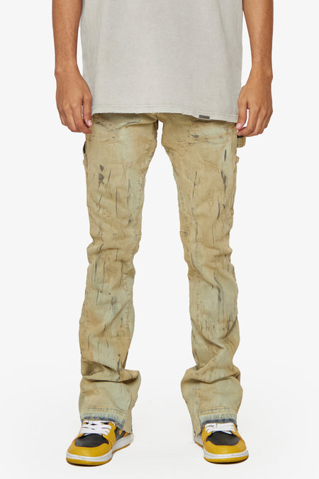“PATTERSON” LT. KHAKI STACKED FLARE JEAN