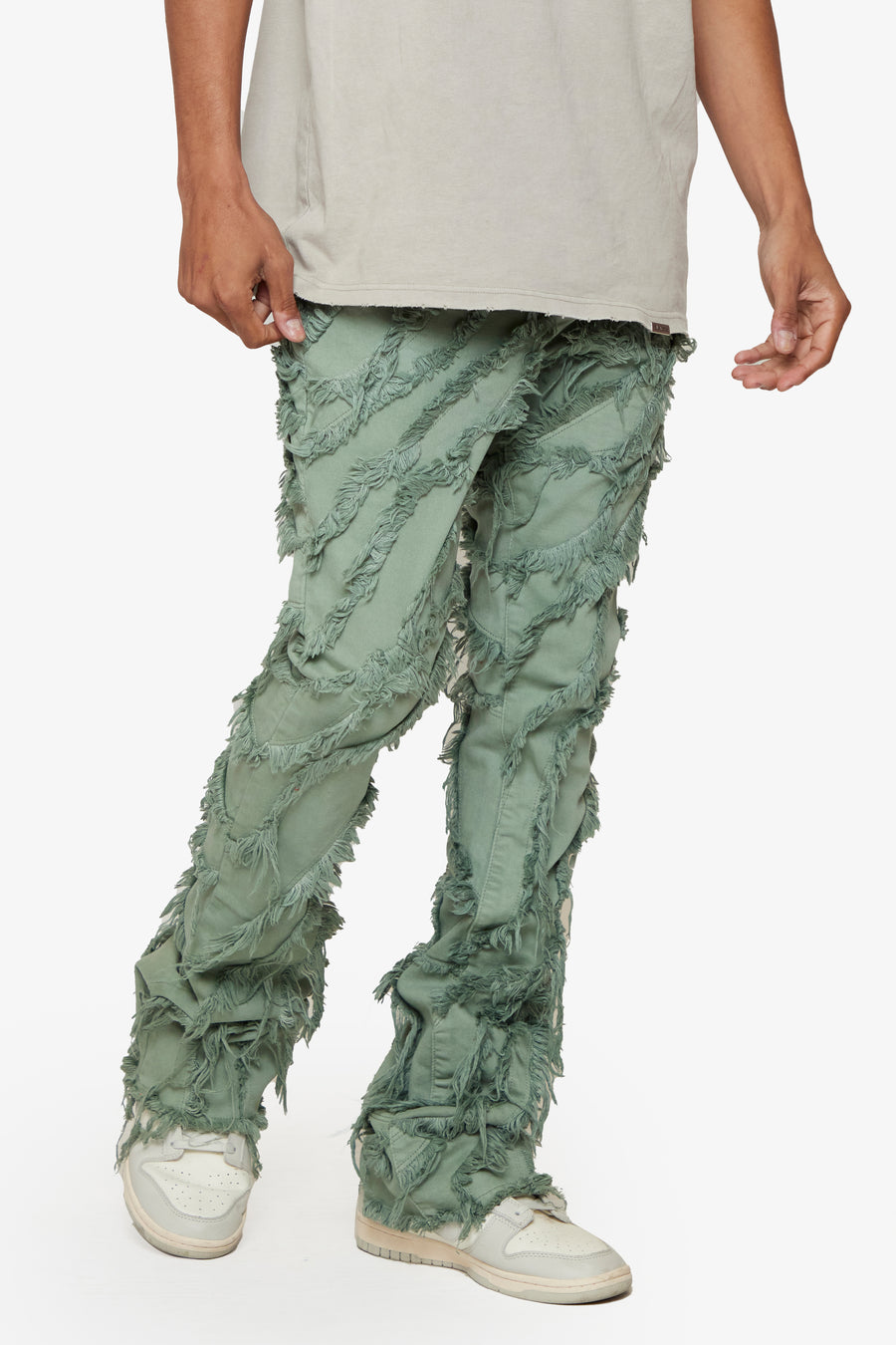 "GRIT” LIGHT EMERALD STACKED FLARE JEAN