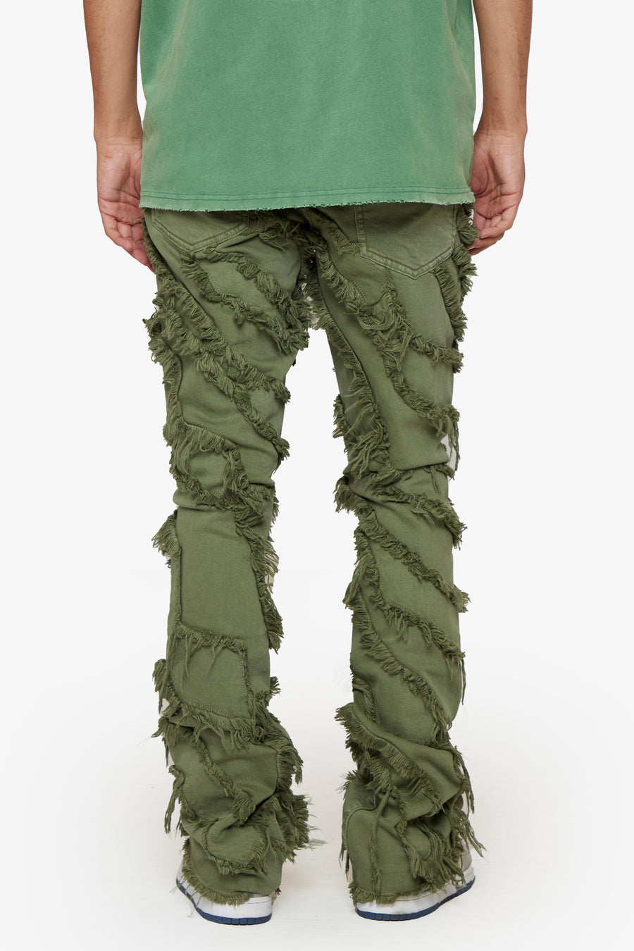 ‚ÄúGRIT‚Äù OLIVE WASHED STACKED FLARE JEAN