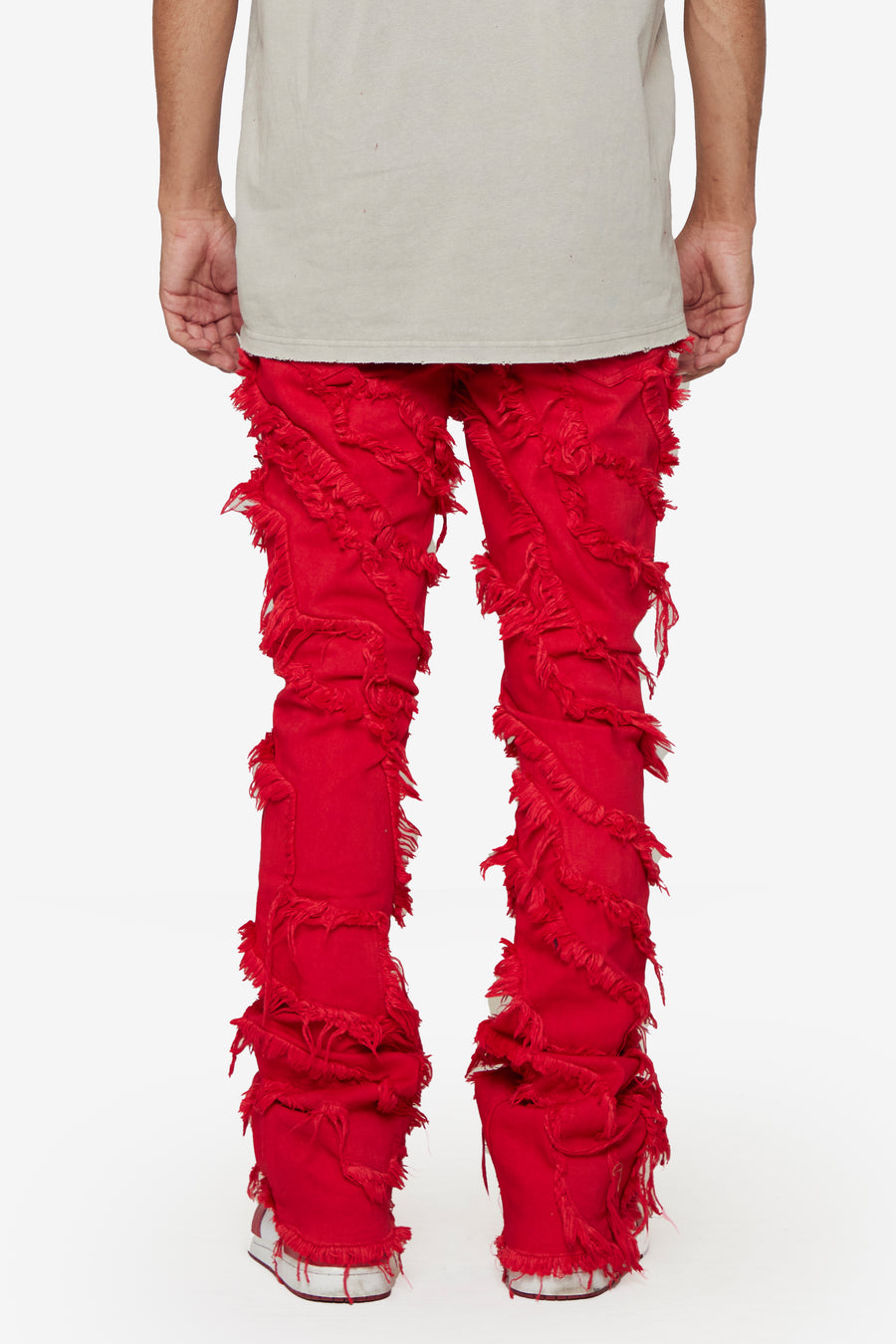 ‚ÄúGRIT‚Äù RED WASHED STACKED FLARE JEAN