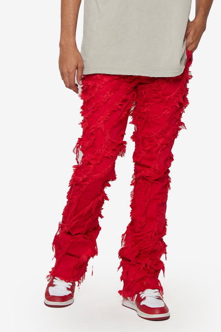“GRIT” RED WASHED STACKED FLARE JEAN
