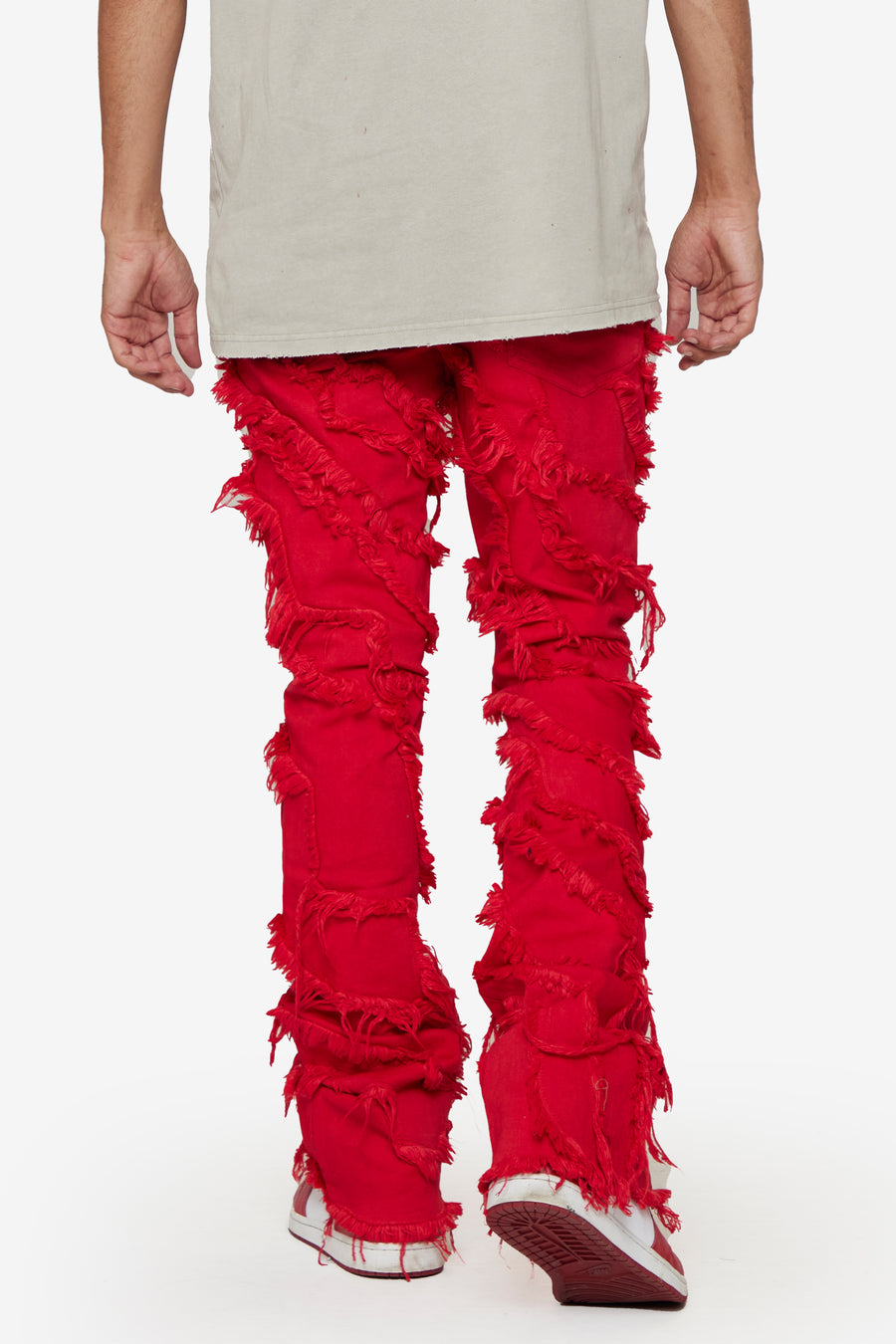 “GRIT” RED WASHED STACKED FLARE JEAN