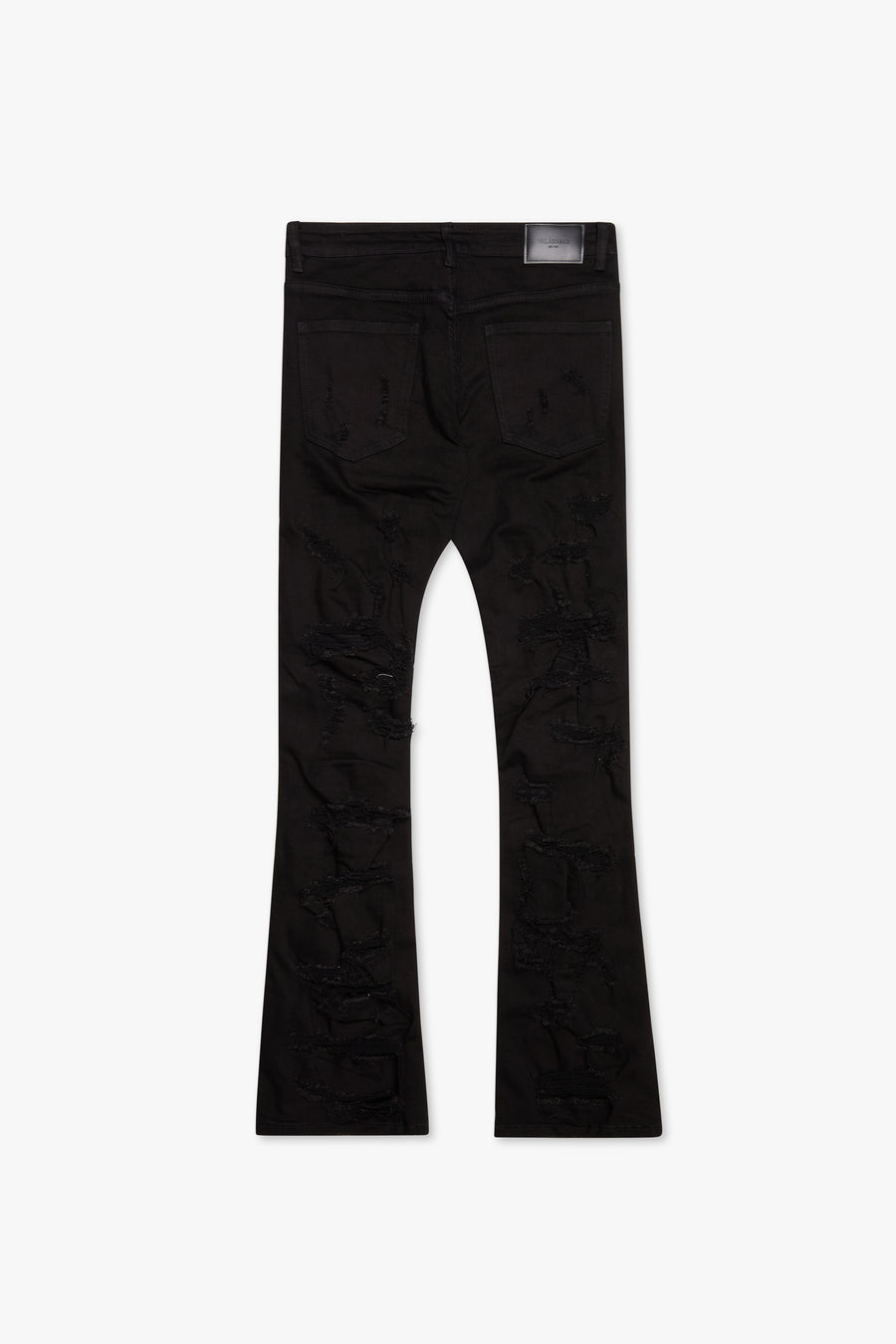 "BREACH" BLACK STACKED FLARE DENIM