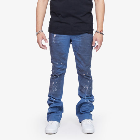 "HOSSAM" DIRTY CYAN STACKED FLARE JEAN