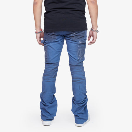 "HOSSAM" DIRTY CYAN STACKED FLARE JEAN