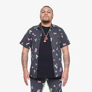 "PUZZLE" BLACK V CAMO BUTTON DOWN