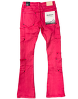 "POCROS" RED STACKED FLARE DENIM