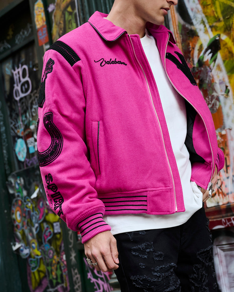 "WILD BUNCH" FUCHSIA VARSITY JACKET