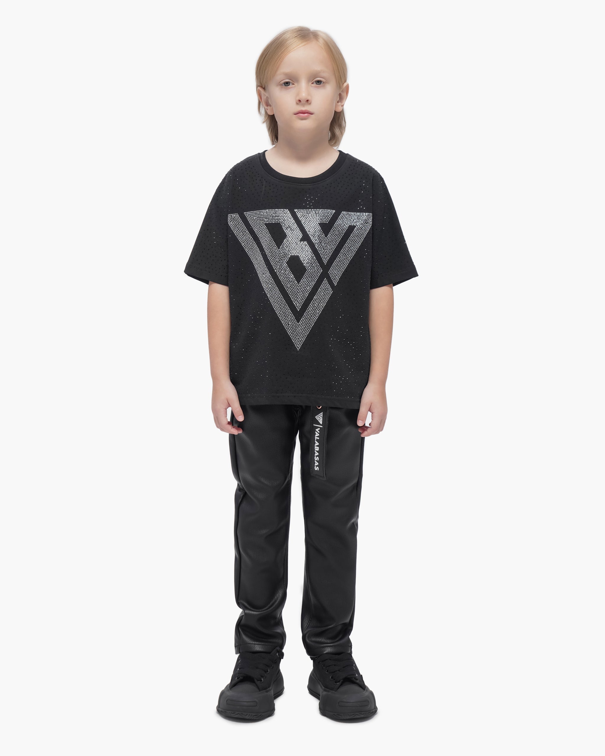 Kids Jr.Slim Black Leather Jeans