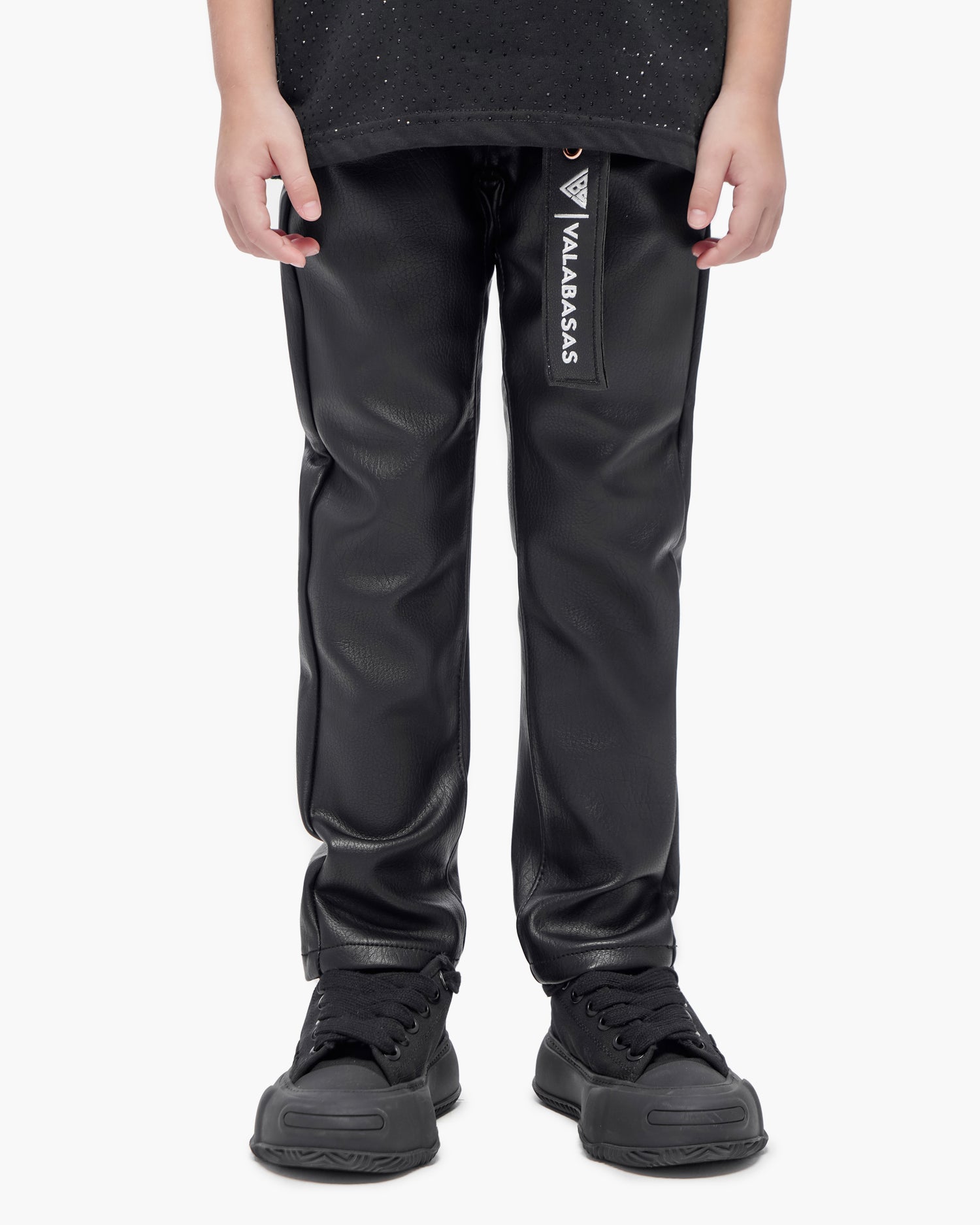 Kids Jr.Slim Black Leather Jeans