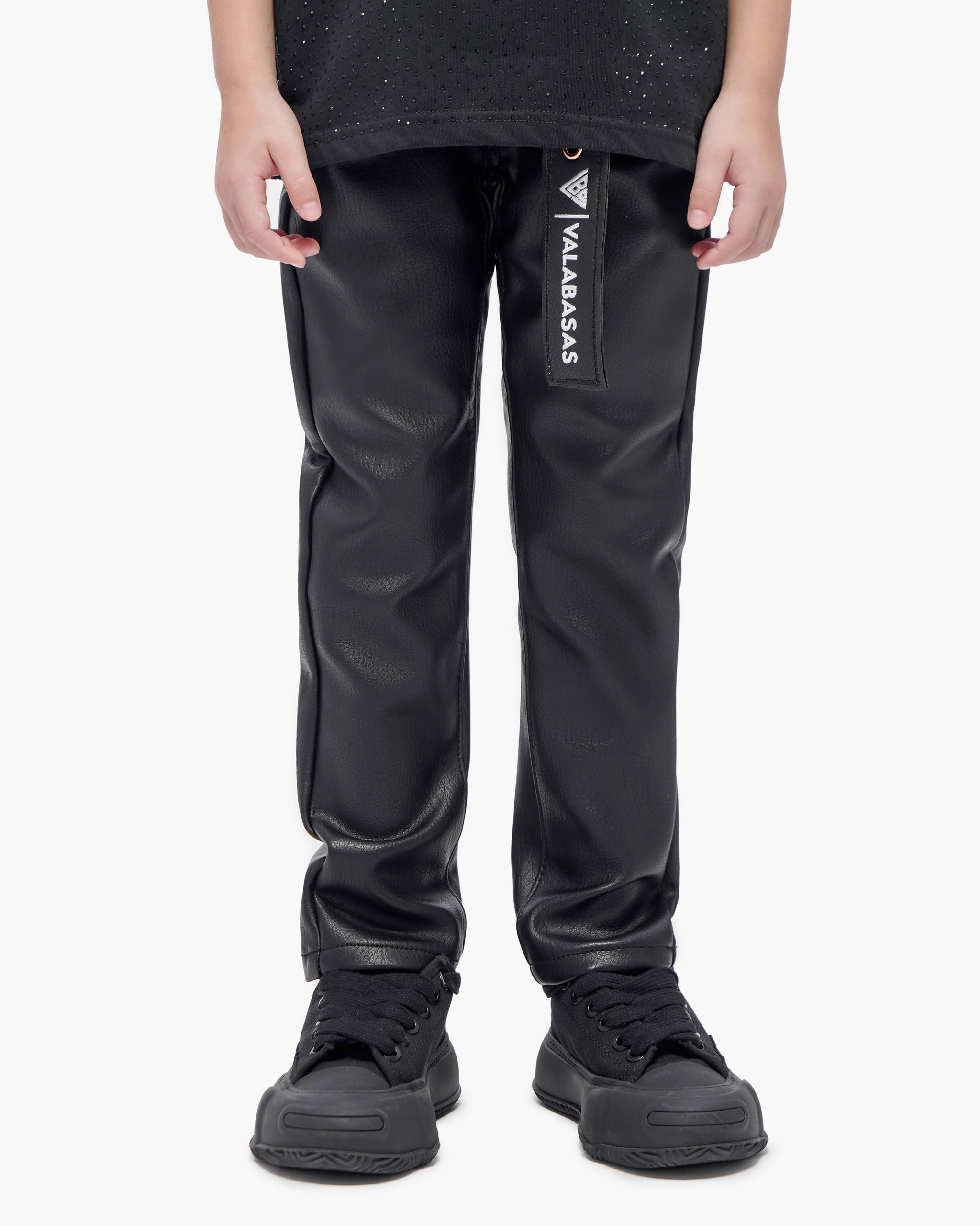 Kids Jr.Slim Black Leather Jeans