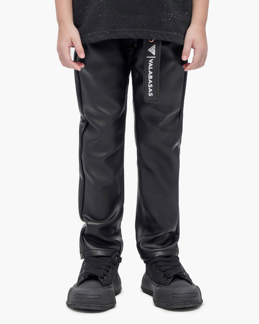 Kids Jr.Slim Black Leather Jeans