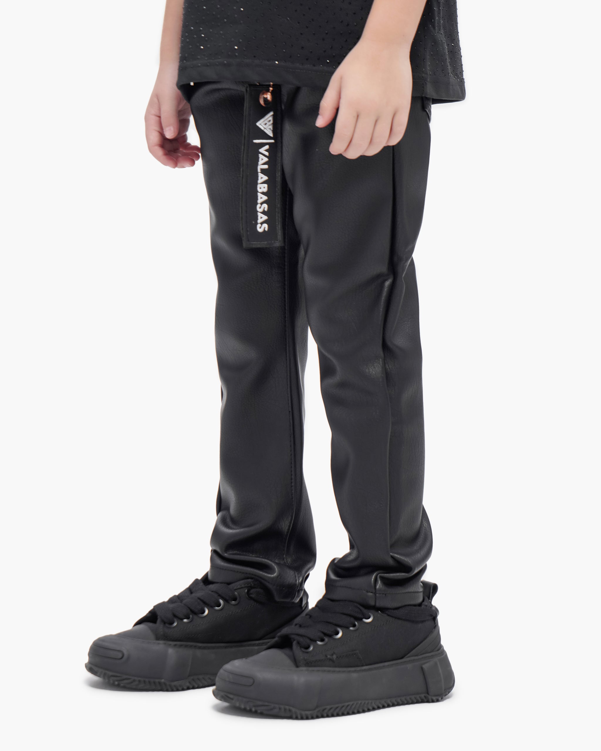 Kids Jr.Slim Black Leather Jeans