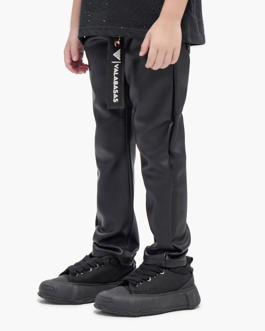 Kids Jr.Slim Black Leather Jeans