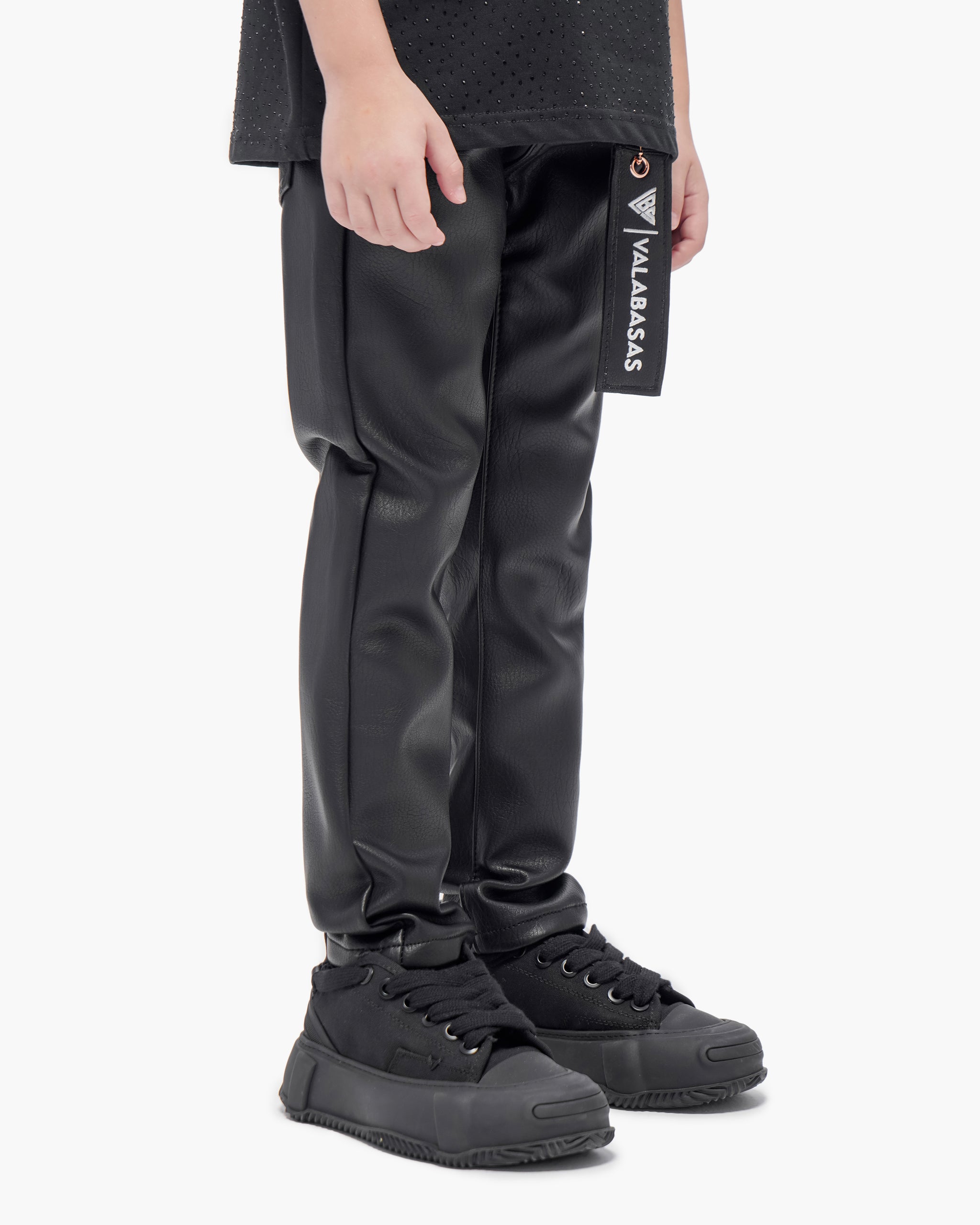 Kids Jr.Slim Black Leather Jeans