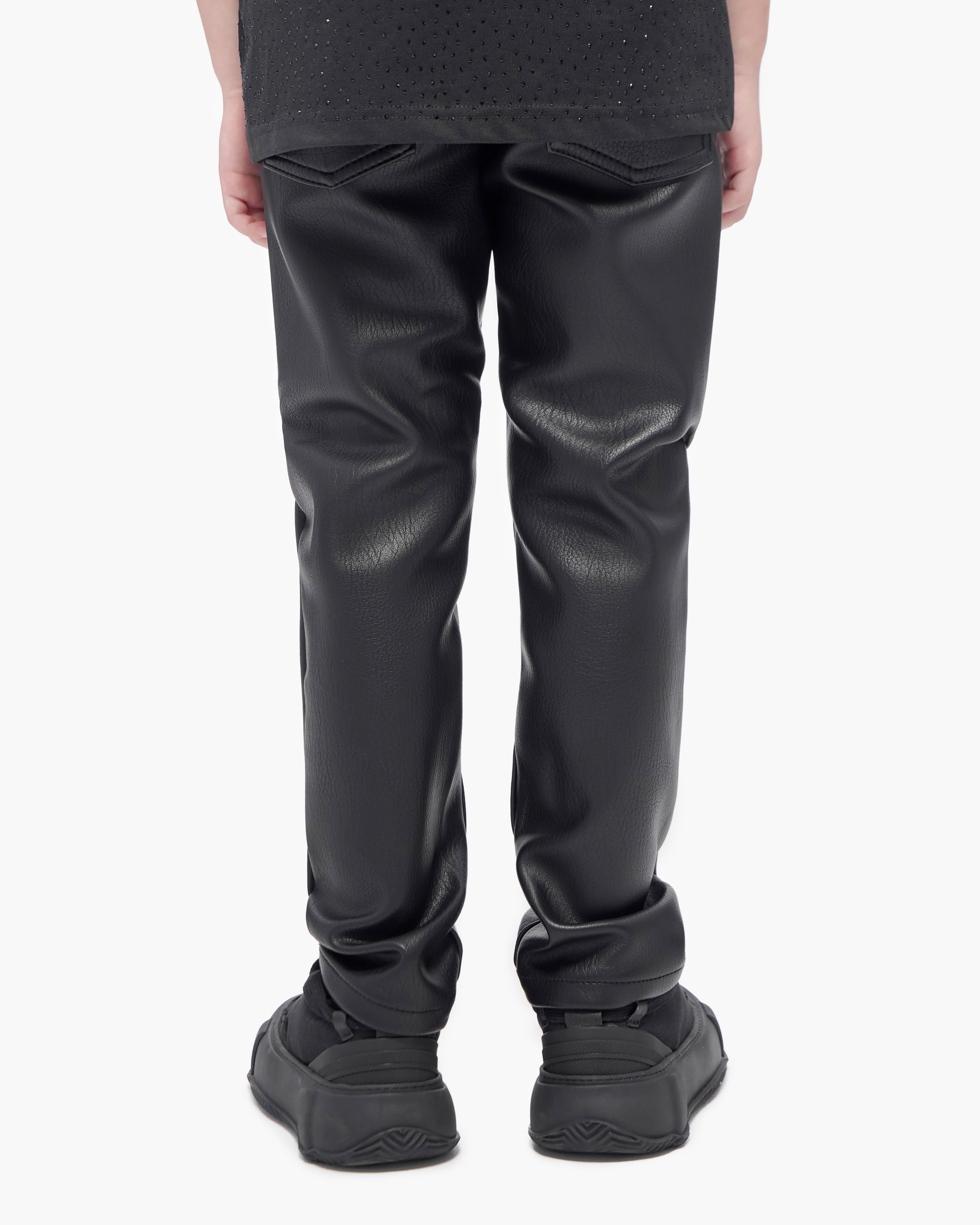 Kids Jr.Slim Black Leather Jeans