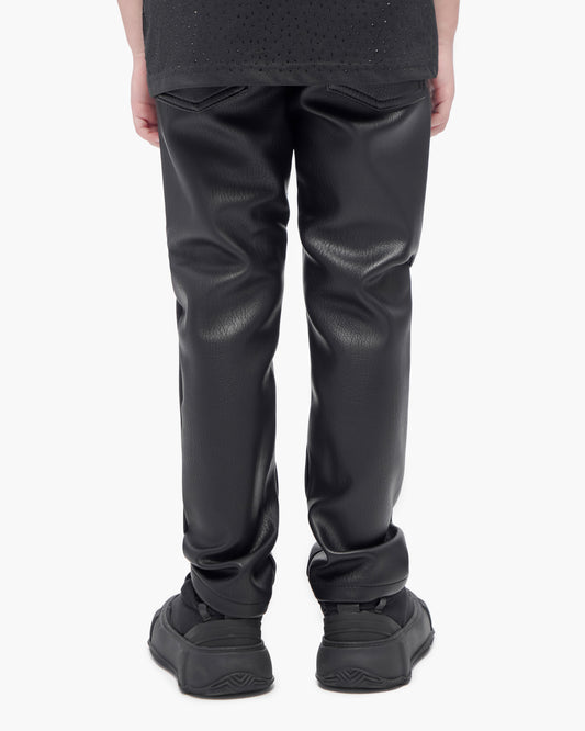 Kids Jr.Slim Black Leather Jeans