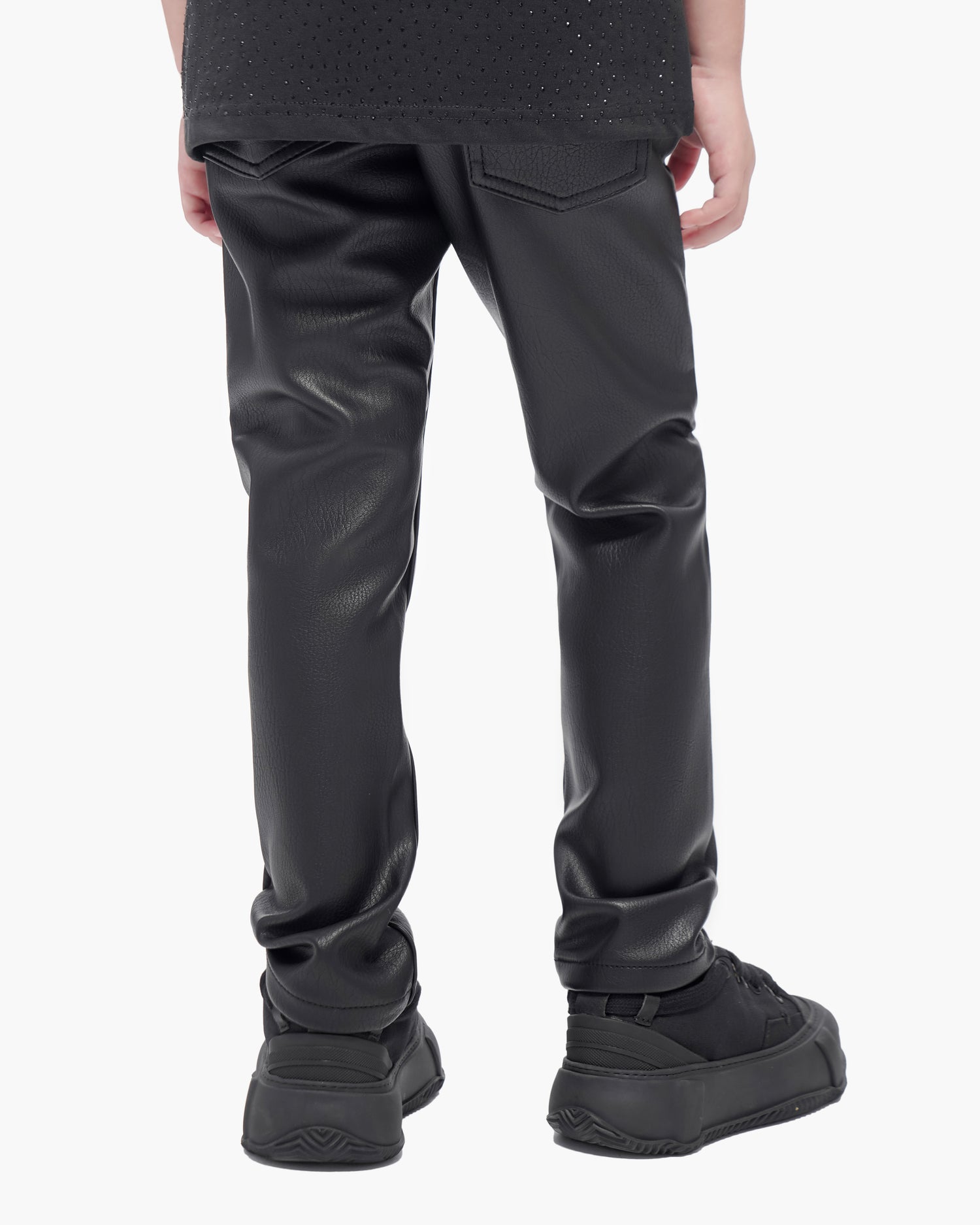 Kids Jr.Slim Black Leather Jeans