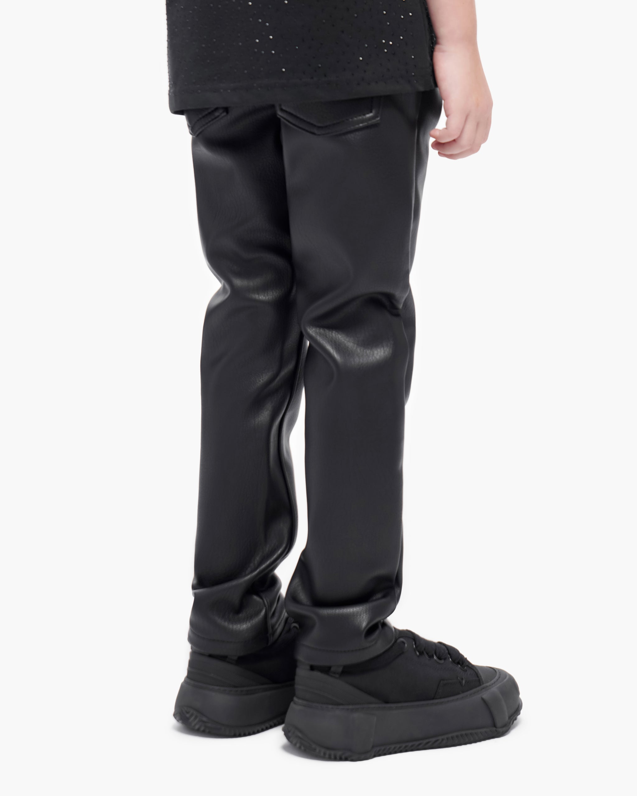 Kids Jr.Slim Black Leather Jeans