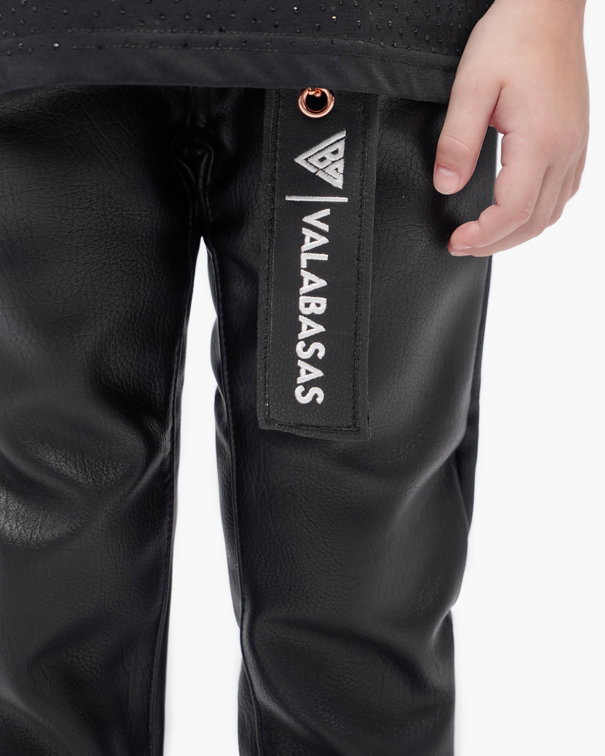 Kids Jr.Slim Black Leather Jeans