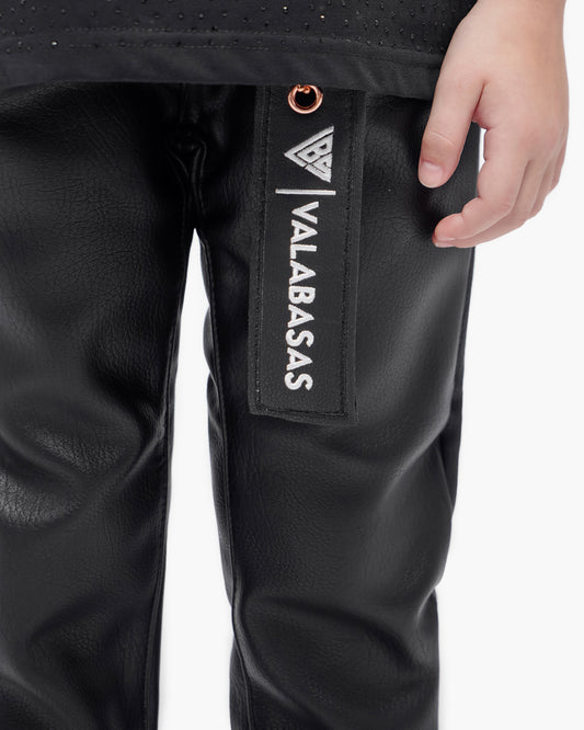 Kids Jr.Slim Black Leather Jeans