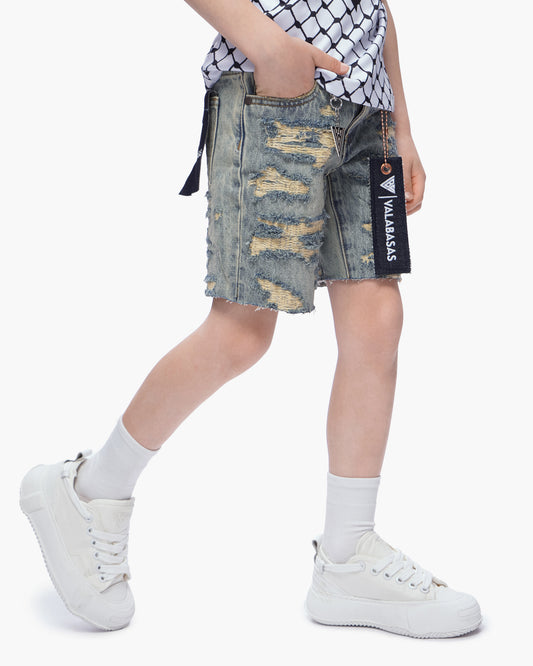 Kids Incise Jorts Vintage Wash