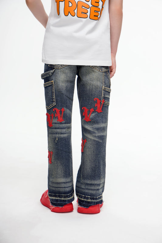 Kids V-Minimal Stacked Vintage Blue