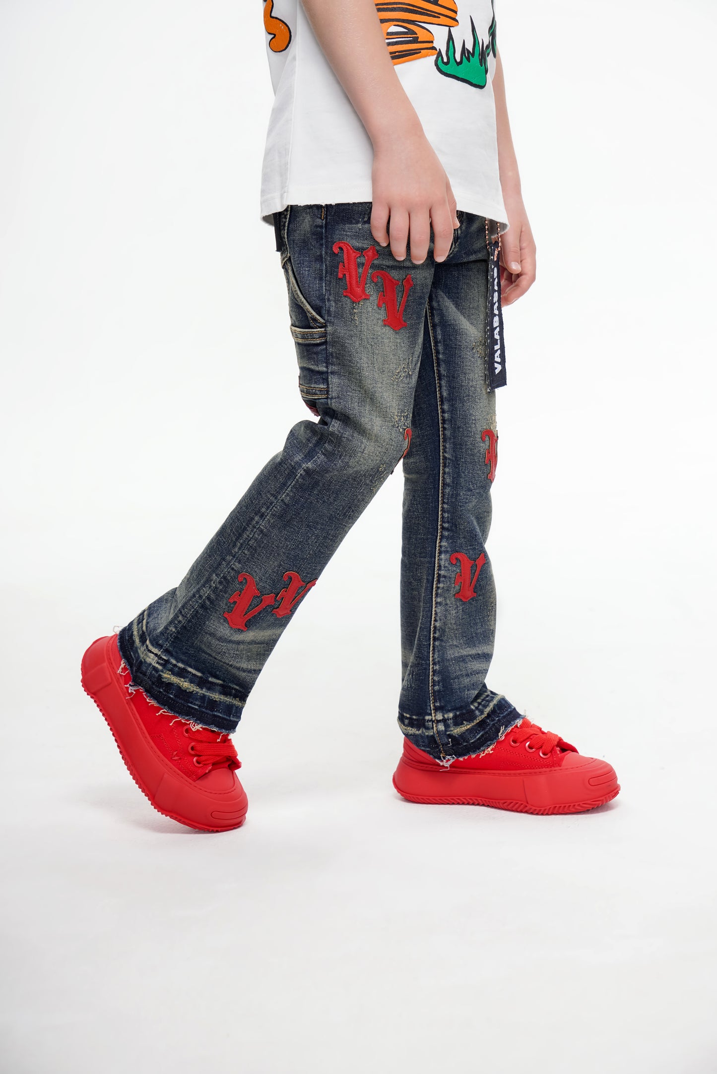 Kids V-Minimal Stacked Vintage Blue