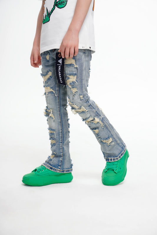 Breach Kids Stacked Denim Blue Vintage Wash