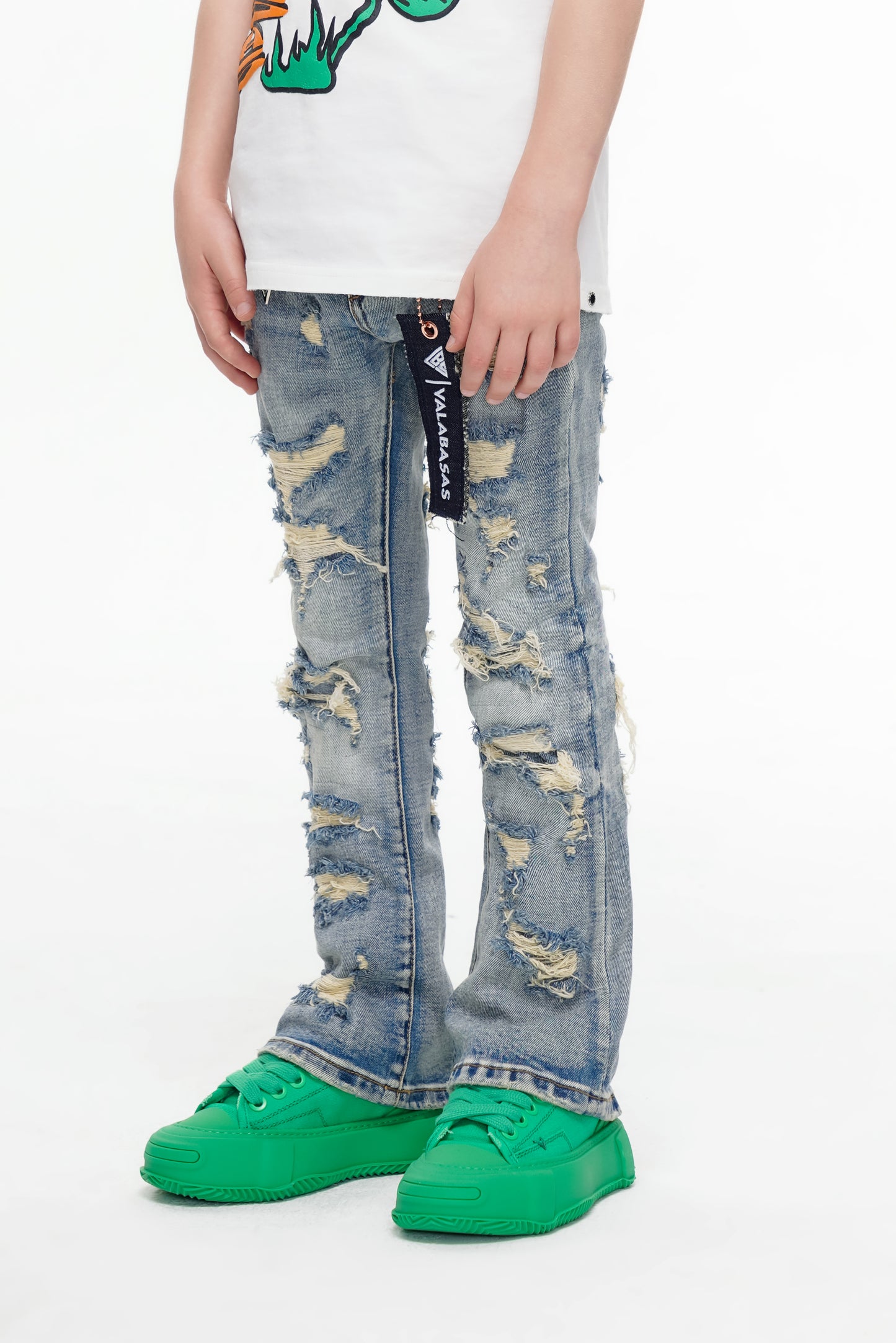 Breach Kids Stacked Denim Blue Vintage Wash