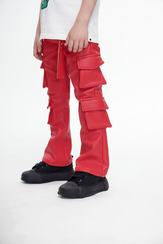 Kids Banjo Stacked Red Leather Pants