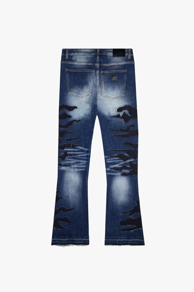 "ABYSS" STACKED FLARE DENIM BLACK X BLUE WASH - Valabasas