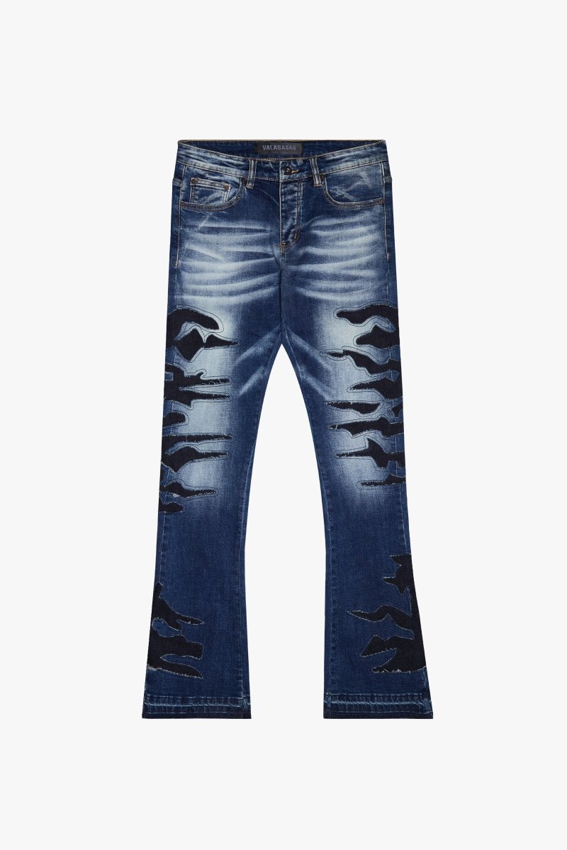 "ABYSS" STACKED FLARE DENIM BLACK X BLUE WASH - Valabasas