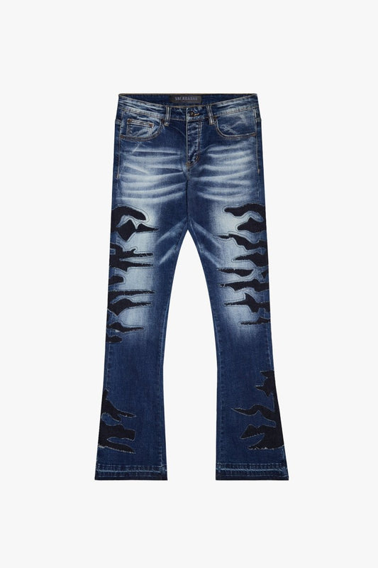 "ABYSS" STACKED FLARE DENIM BLACK X BLUE WASH - Valabasas