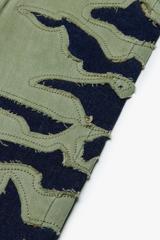 "ABYSS" STACKED FLARE DENIM BLACK X GREEN - Valabasas