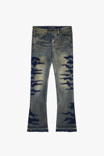 "ABYSS" BLACK X BLUE WASH STACKED FLARE DENIM