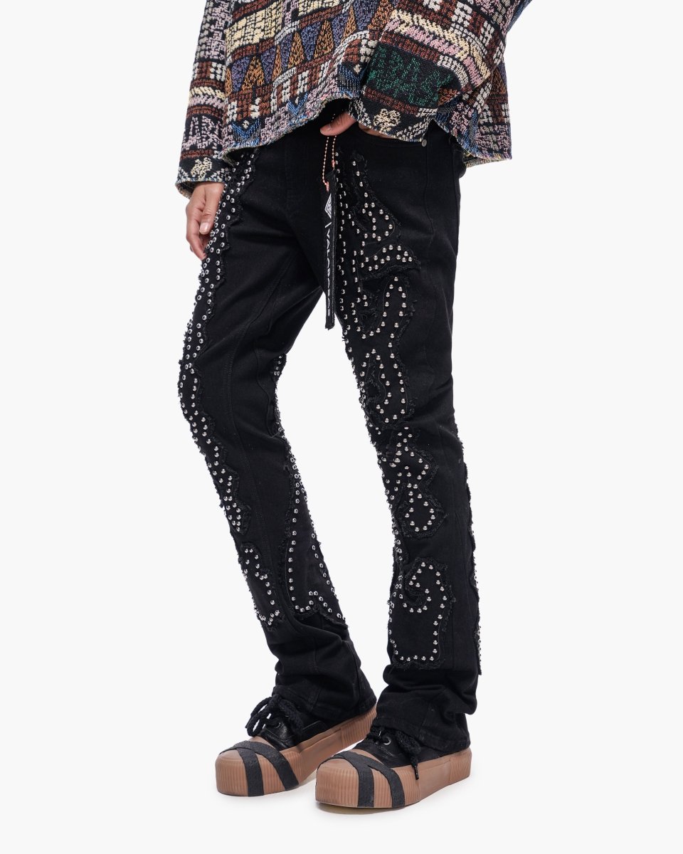 Acadia Jet Black Stacked Jeans - Valabasas