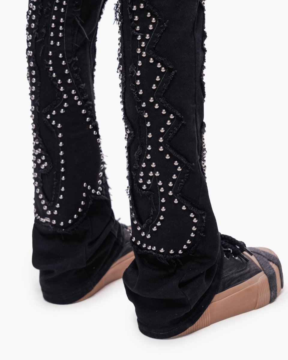 Acadia Jet Black Stacked Jeans - Valabasas