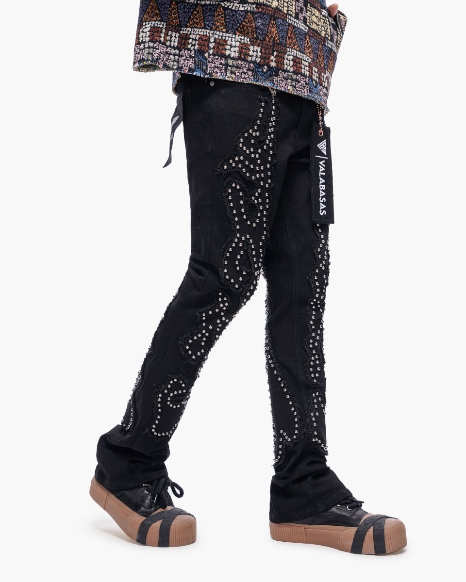 Acadia Jet Black Stacked Jeans - Valabasas