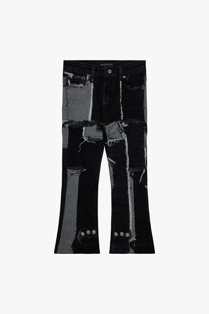 "APLOS" STACKED FLARE JEAN BLACK WHITE - Valabasas