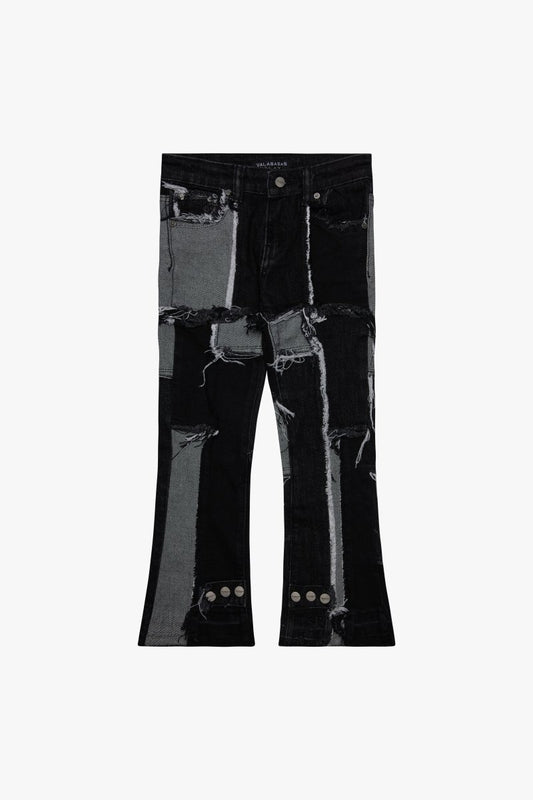 "APLOS" STACKED FLARE JEAN BLACK WHITE - Valabasas