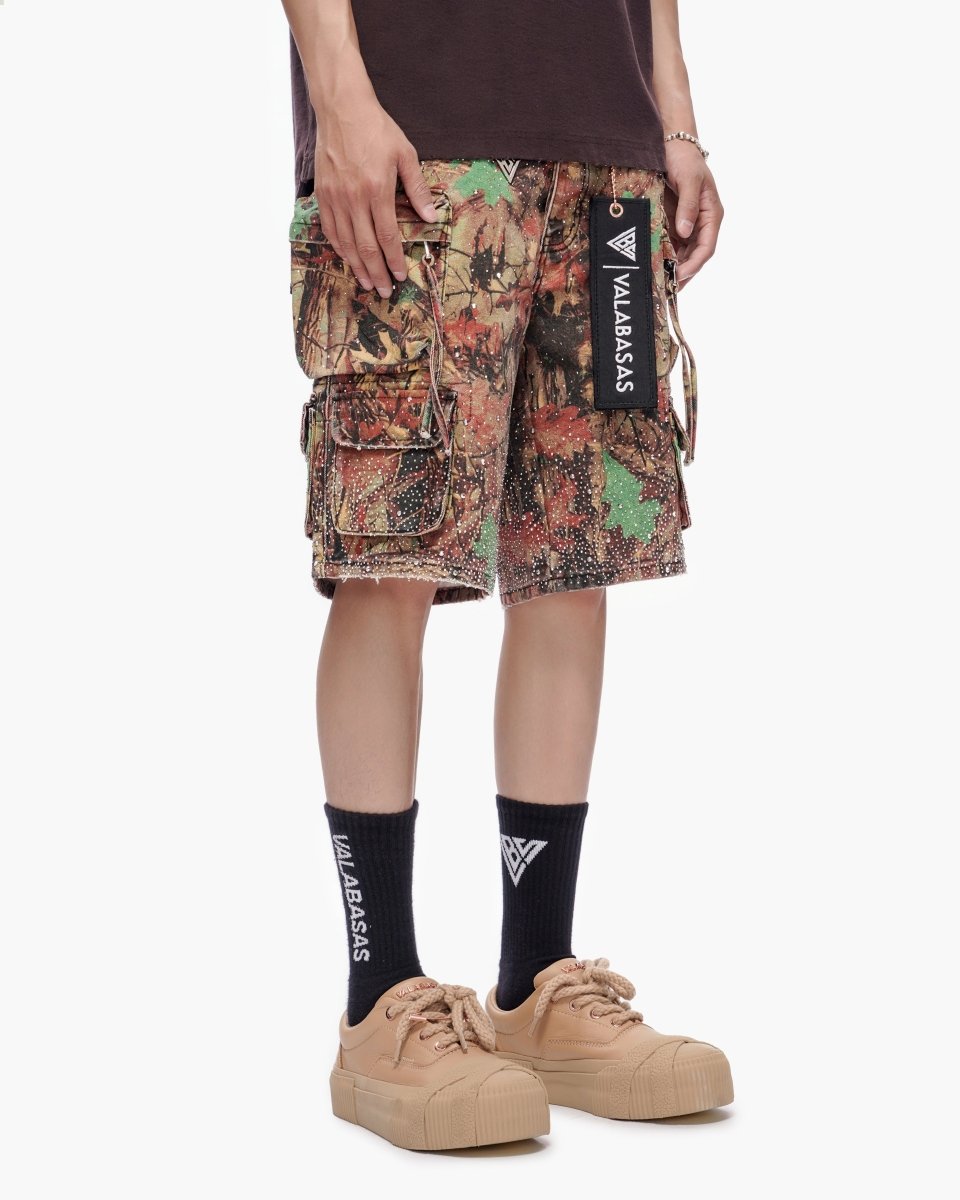 VALABASAS Arch Shorts Leaf Camo front right full-length view