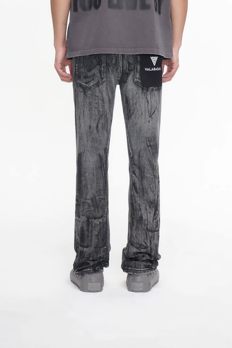Astonish Stacked Flare Jean Black Grey - Valabasas