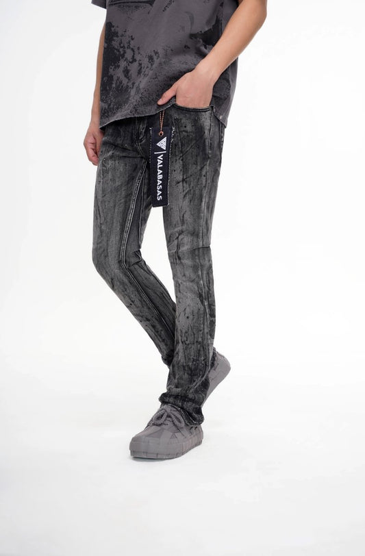 Astonish Stacked Flare Jean Black Grey - Valabasas