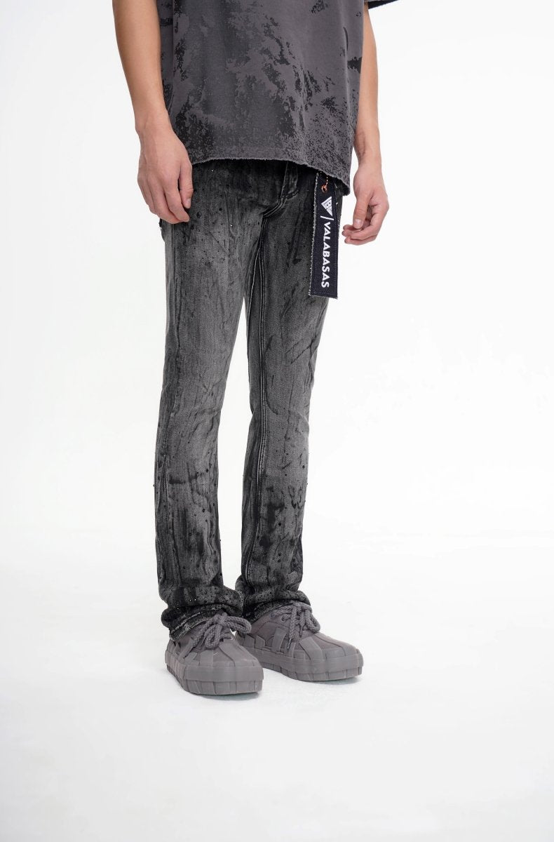 Astonish Stacked Flare Jean Black Grey - Valabasas