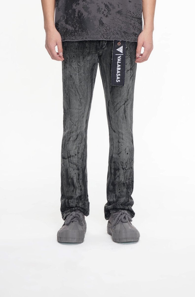 Astonish Stacked Flare Jean Black Grey - Valabasas