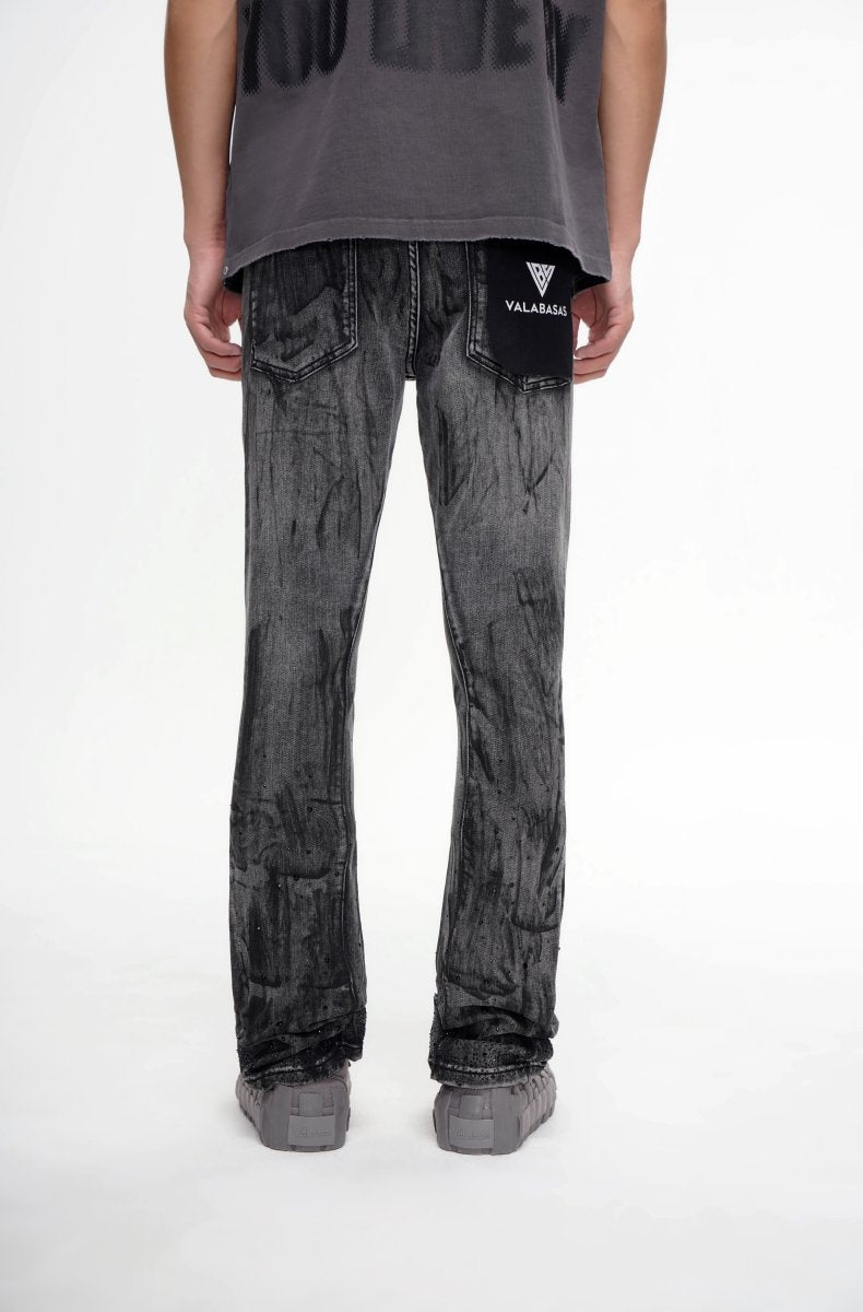 Astonish Stacked Flare Jean Black Grey - Valabasas