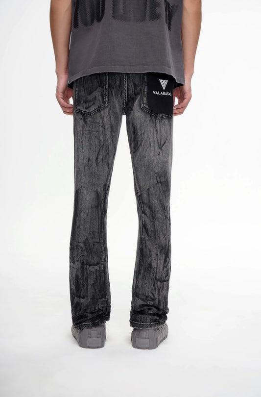 Astonish Stacked Flare Jean Black Grey - Valabasas