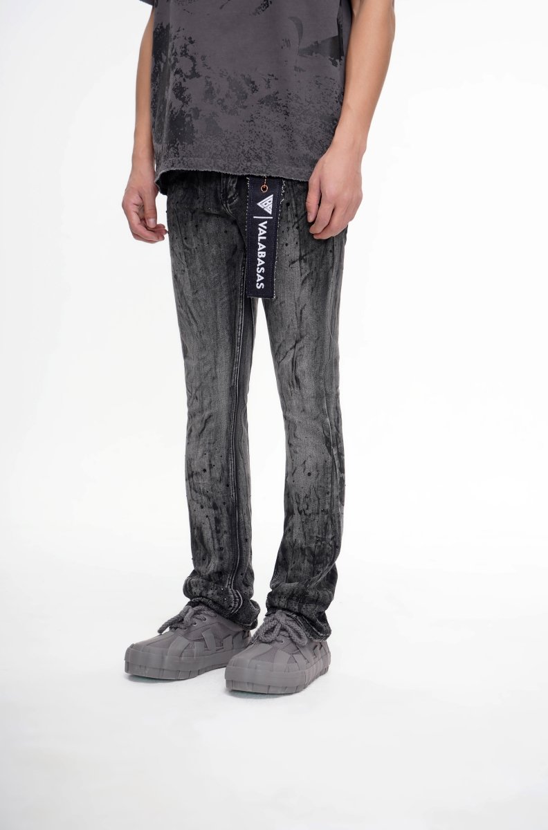 Astonish Stacked Flare Jean Black Grey - Valabasas